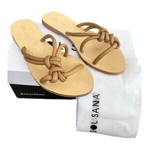 NEW Sol Sana Tan Slide Sandal Ginger Knotted Straps Slip On Leather Size 10
